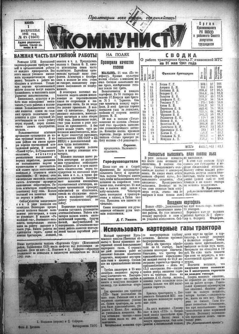 Коммунист. 1941, № 65 (1662) (1 июня) | Президентская библиотека имени Б.Н.  Ельцина