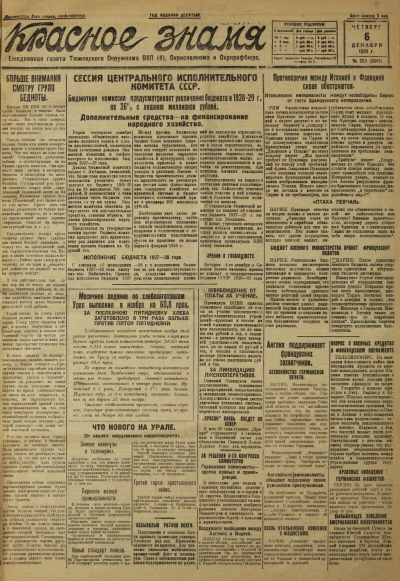 Красное знамя. 1928, № 283 (2943) (6 дек.) | Президентская библиотека имени  Б.Н. Ельцина