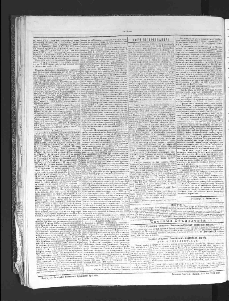 Московские губернские ведомости. 1881, № 18 (2 мая) | Президентская  библиотека имени Б.Н. Ельцина