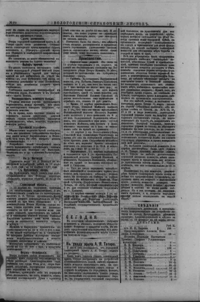 Вологодский справочный листок. 1910, № 70 (15 апр.) | Президентская  библиотека имени Б.Н. Ельцина