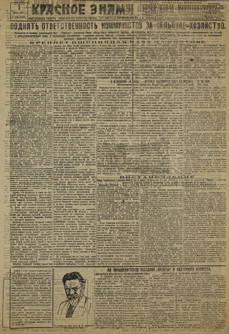 Красное знамя. 1933, №120 (4208) (5 июня) | Президентская библиотека имени  Б.Н. Ельцина