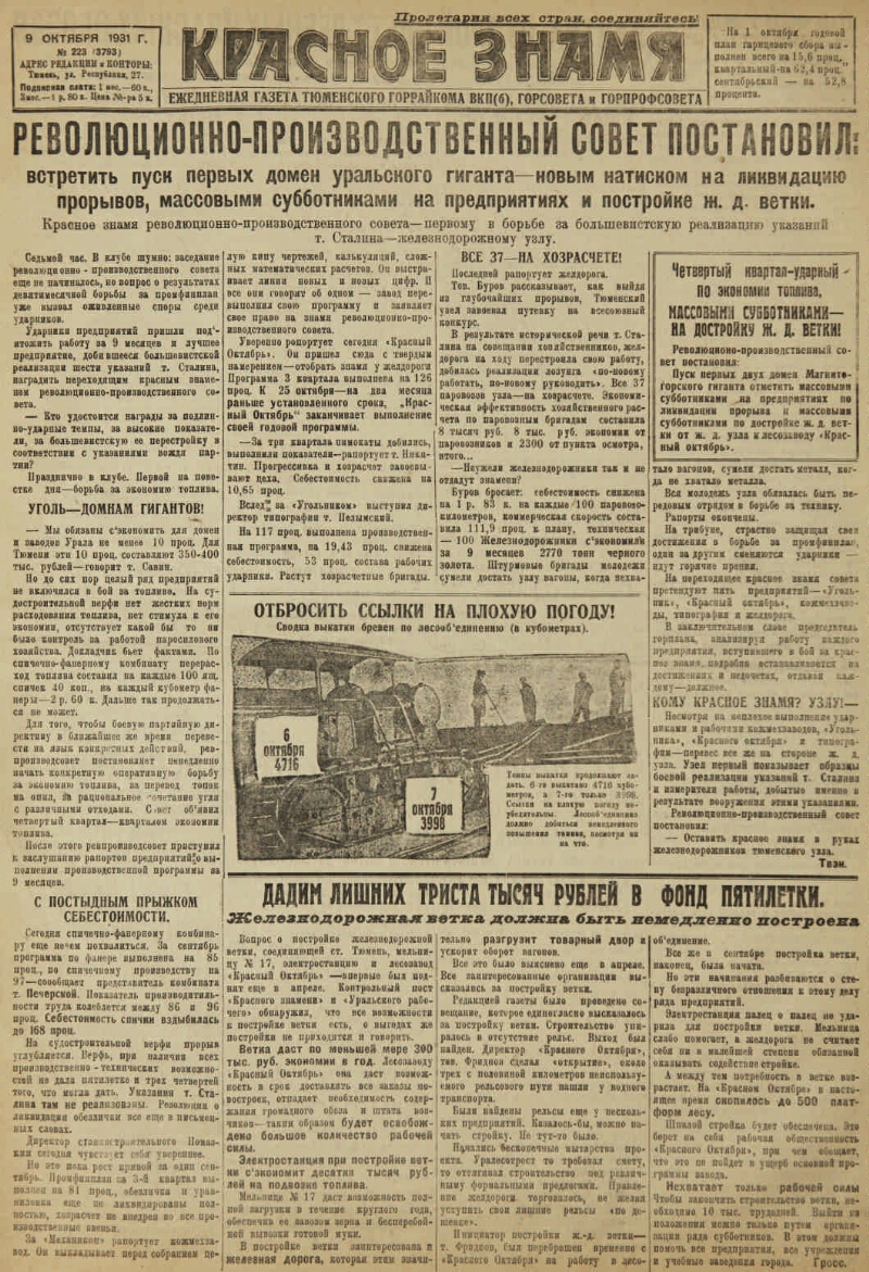 Красное знамя. 1931, № 223 (3793) (9 окт.) | Президентская библиотека имени  Б.Н. Ельцина