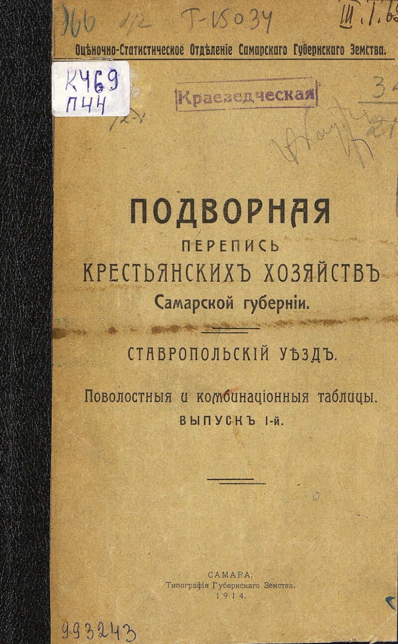 Подворная перепись крестьянских хозяйств Самарской губернии. Ставропольский  уезд. Вып. 1 | Президентская библиотека имени Б.Н. Ельцина