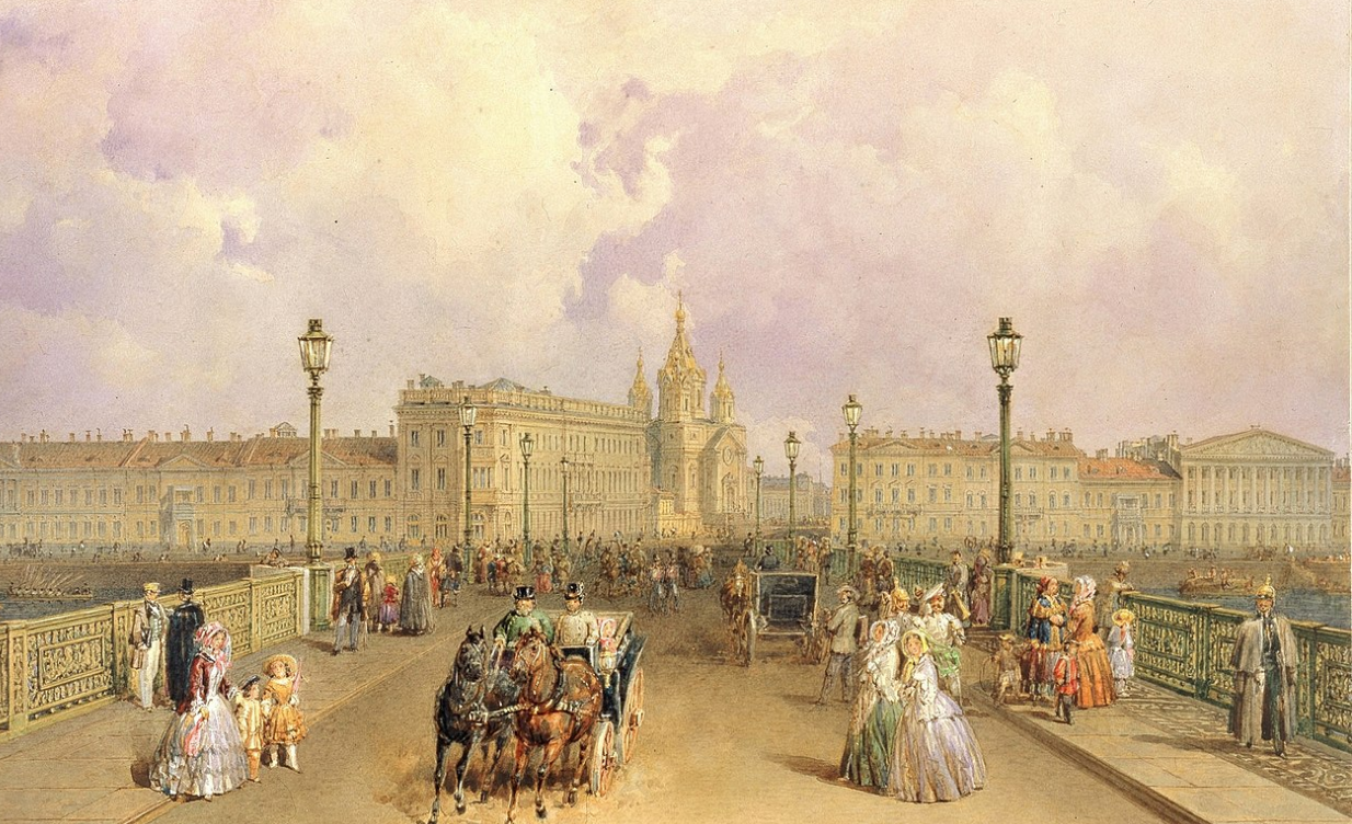 В. С. Садовников. Вид на Благовещенский мост, 1851 год. Садовников Аничков дворец.